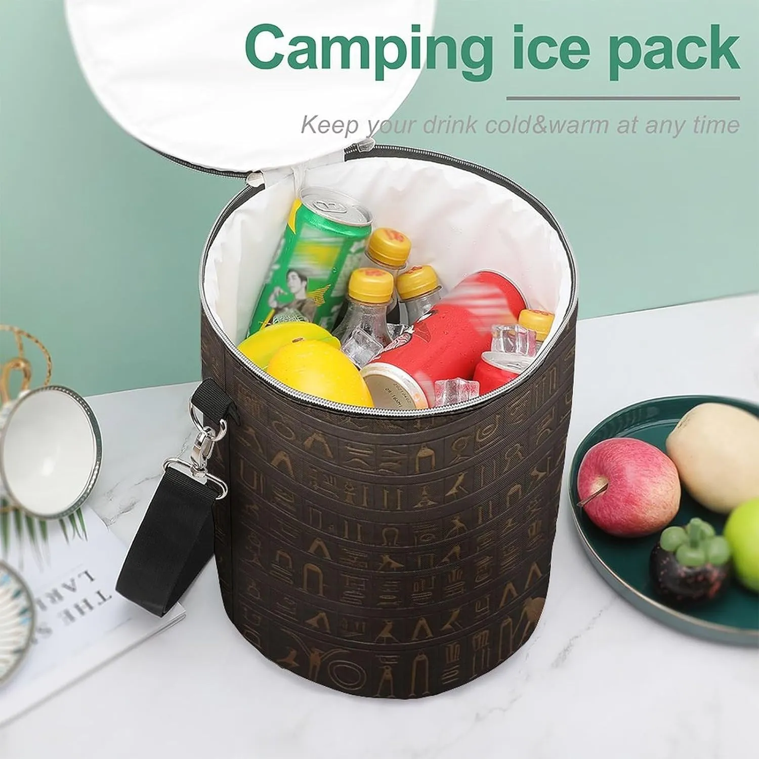 24 Cans Collapsible Soft Cooler Bag,Ancient Egyptian Hieroglyph Large Leakproof Camping Cooler,Portable Travel Cooler for Picnic, Camping, Beach, Trip