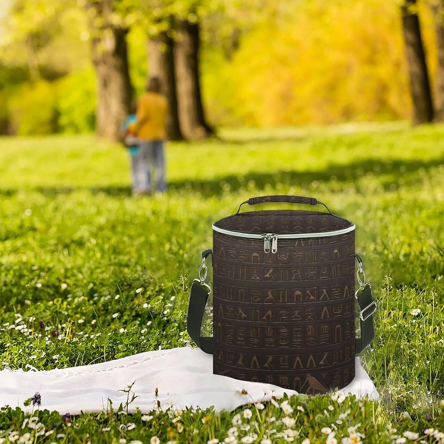 24 Cans Collapsible Soft Cooler Bag,Ancient Egyptian Hieroglyph Large Leakproof Camping Cooler,Portable Travel Cooler for Picnic, Camping, Beach, Trip