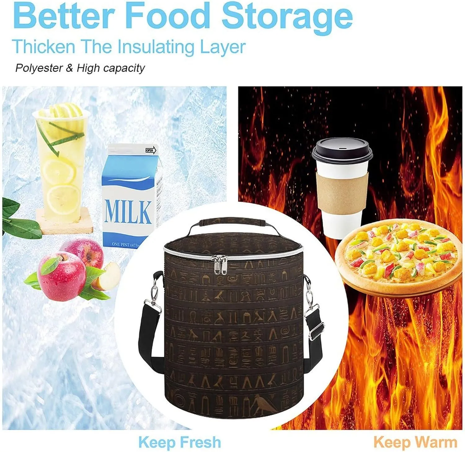 24 Cans Collapsible Soft Cooler Bag,Ancient Egyptian Hieroglyph Large Leakproof Camping Cooler,Portable Travel Cooler for Picnic, Camping, Beach, Trip
