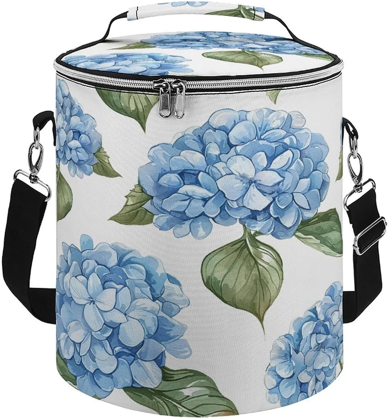 24 Cans Collapsible Soft Cooler Bag,Blue Hydrangea Pattern Large Leakproof Camping Cooler,Portable Travel Cooler for Picnic, Camping, Beach, Trip