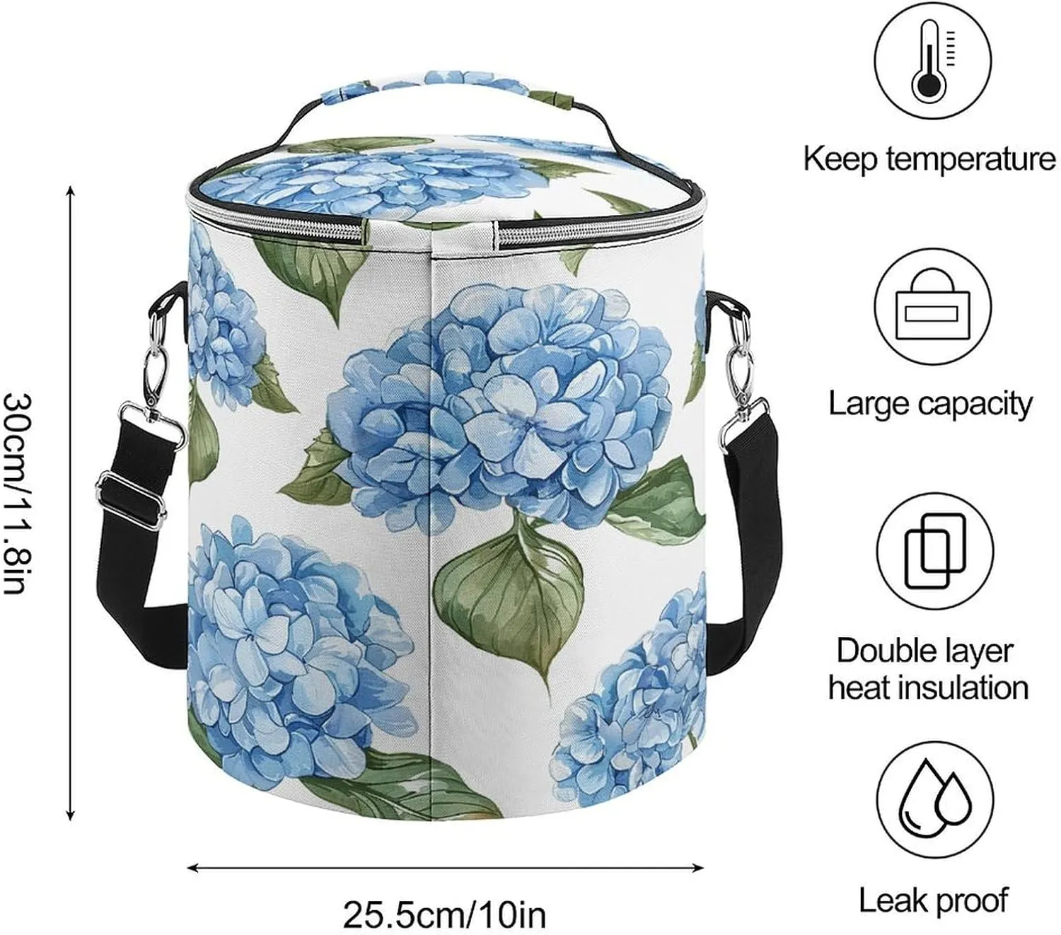 24 Cans Collapsible Soft Cooler Bag,Blue Hydrangea Pattern Large Leakproof Camping Cooler,Portable Travel Cooler for Picnic, Camping, Beach, Trip