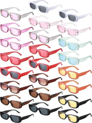 24 Pairs Rectangle y2k Sunglasses Small Square Retro for Women Men Neon Vintage Rectangular Narrow Sun Glasses Y2k Eyewear, 12 Styles