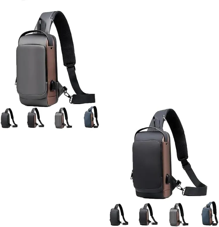 2PCS Carbon Fiber Streamline Anti-Theft Sling Bag, USB Charging Sport Sling Anti-Theft Shoulder Bag (C,M)