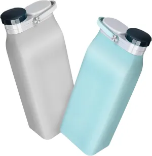 2Pcs Collapsible Water Bottles Foldable Lightweight Sports Bottles with Leakproof Design for Hiking Camping and Daily Activities Hidden Handle for Easy Carrying