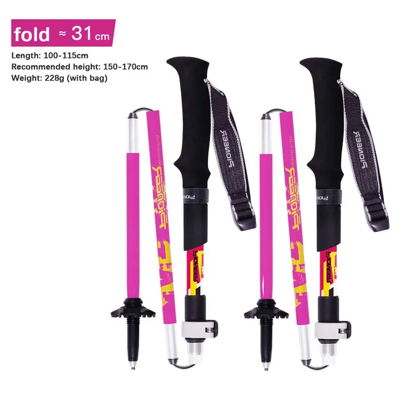 2pcs Folding 5-Section Trekking Poles - Carbon Fiber and Aluminum Alloy Walking Sticks for Mountain Climbing and Hiking