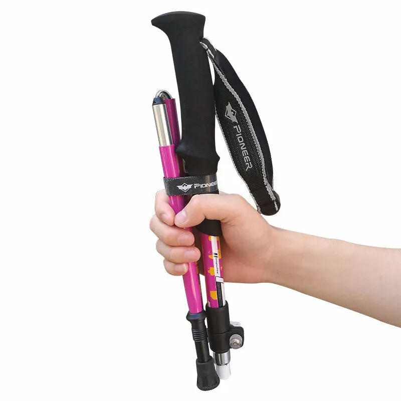 2pcs Folding 5-Section Trekking Poles - Carbon Fiber and Aluminum Alloy Walking Sticks for Mountain Climbing and Hiking