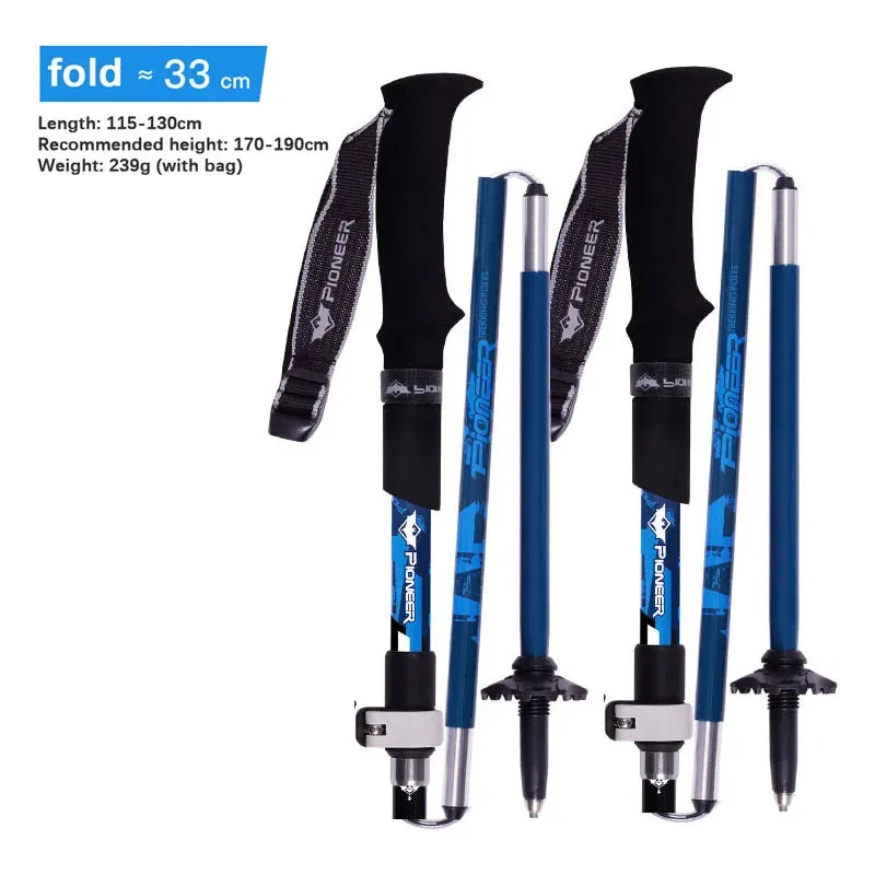 2pcs Folding 5-Section Trekking Poles - Carbon Fiber and Aluminum Alloy Walking Sticks for Mountain Climbing and Hiking