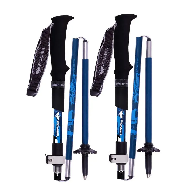 2pcs Folding 5-Section Trekking Poles - Carbon Fiber and Aluminum Alloy Walking Sticks for Mountain Climbing and Hiking
