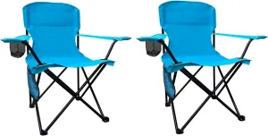 2PCS Folding Camping Collapsible Chairs Heavy Duty Lawn Chair with Cooler Bag, Storage Pocket, Waterproof Bag Outdoor Arm Chair, Supports 225LBS, Blue