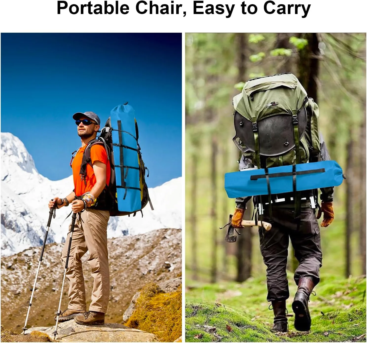 2PCS Folding Camping Collapsible Chairs Heavy Duty Lawn Chair with Cooler Bag, Storage Pocket, Waterproof Bag Outdoor Arm Chair, Supports 225LBS, Blue