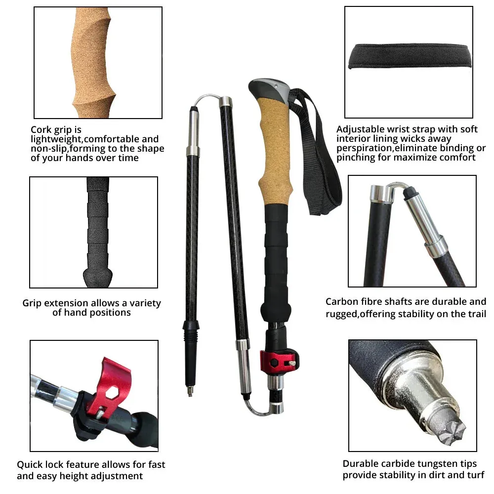 2Pcs Lightweight Carbon & Aluminum Trekking Poles for Hiking