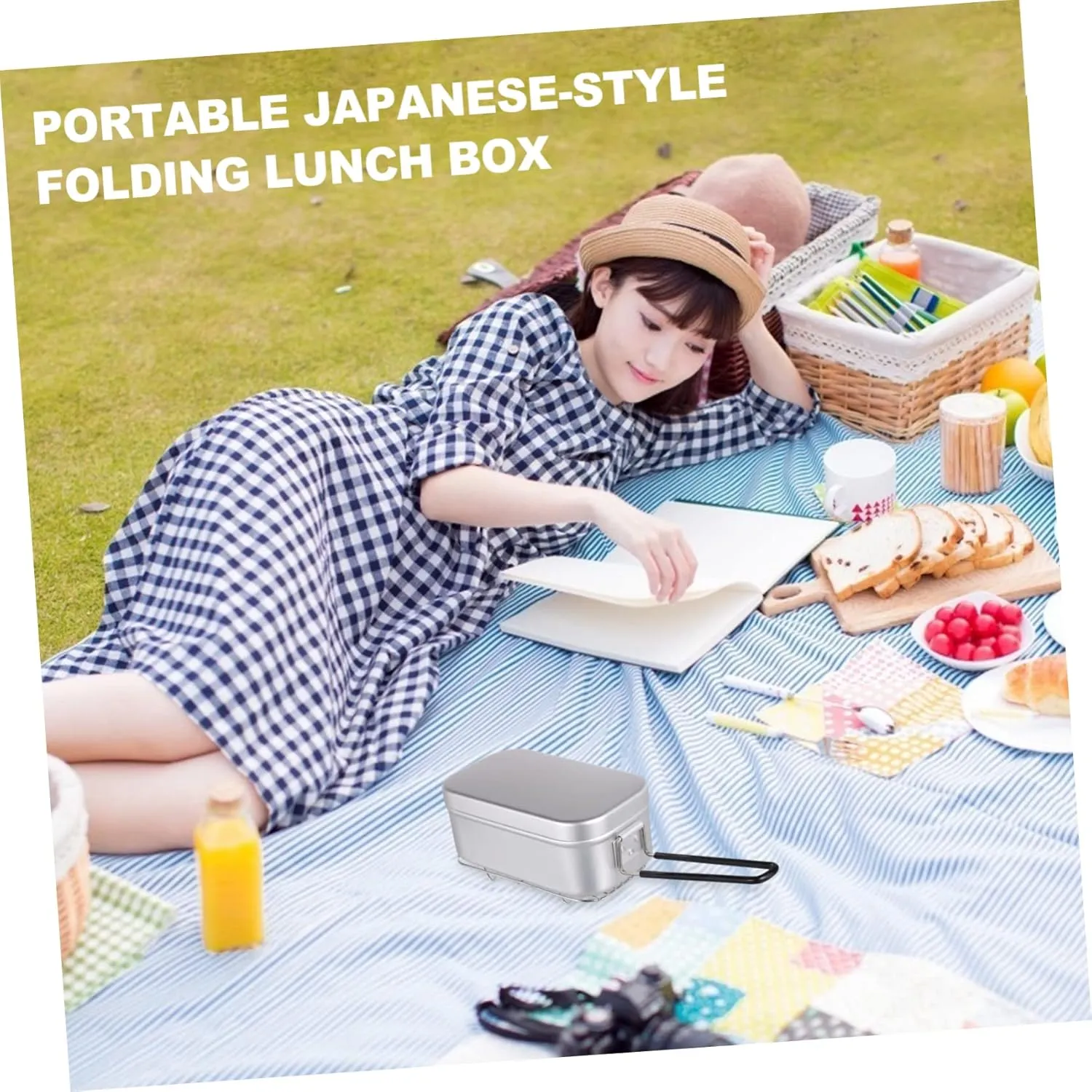 2pcs Outdoor Aluminum Alloy Square Lunch Box Foldable Handle Portable Food Container for Camping Picnic and Student Meals Leak-resistant Design Steamer