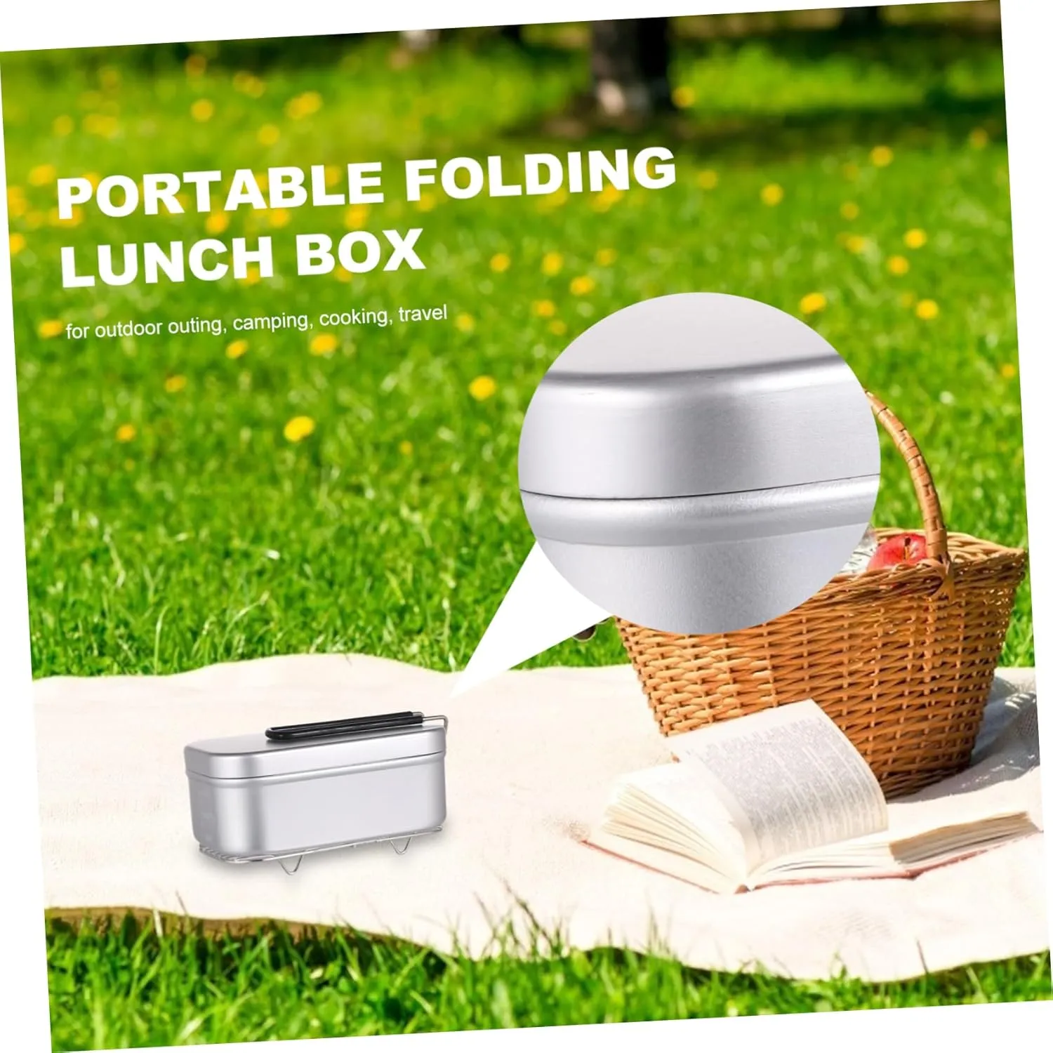 2pcs Outdoor Aluminum Alloy Square Lunch Box Foldable Handle Portable Food Container for Camping Picnic and Student Meals Leak-resistant Design Steamer