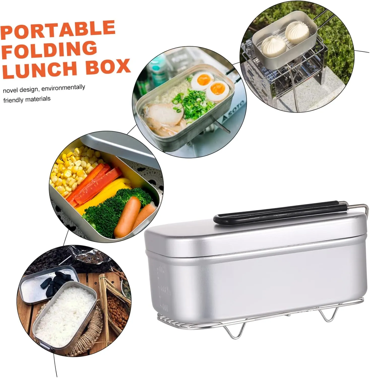 2pcs Outdoor Aluminum Alloy Square Lunch Box Foldable Handle Portable Food Container for Camping Picnic and Student Meals Leak-resistant Design Steamer