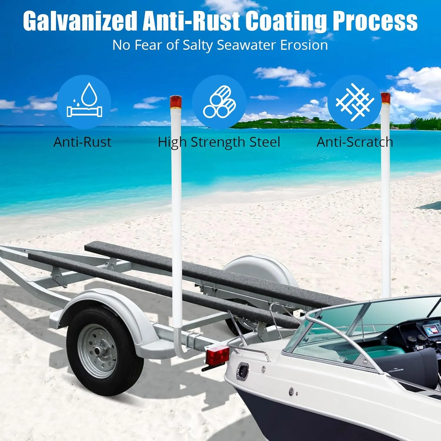 2PCS Rustproof Galvanized Steel Trailer Guide, Boat Trailer Guide, 40"- 60" Adjustable Design Trailer Guide Poles, Trailer Guides with PVC Pipes