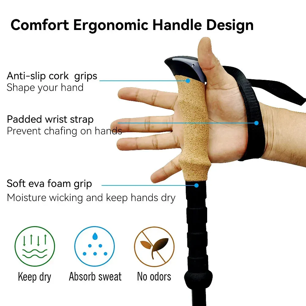 2pcs Telescopic Carbon Fiber Trekking Poles: Lightweight Collapsible