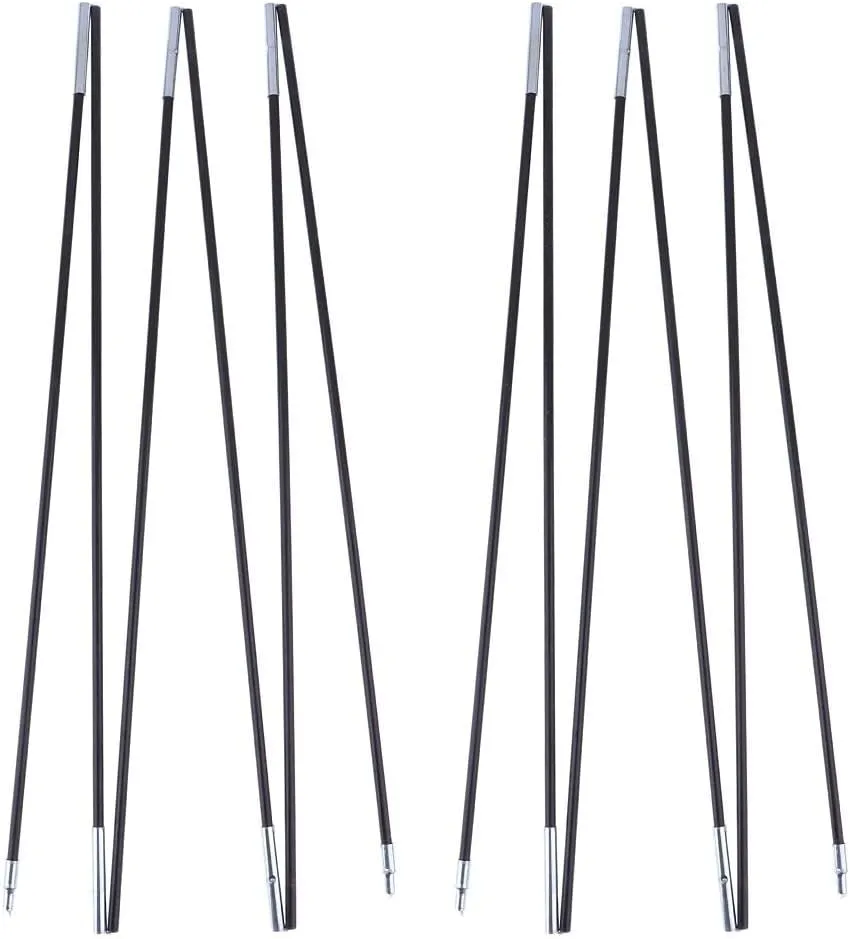 2Pcs Tent Poles Replacement for Camping and Hiking, Fiberglass and Steel, Collapsible with Elastic Cord, 3.26m Length, 7mm Diameter