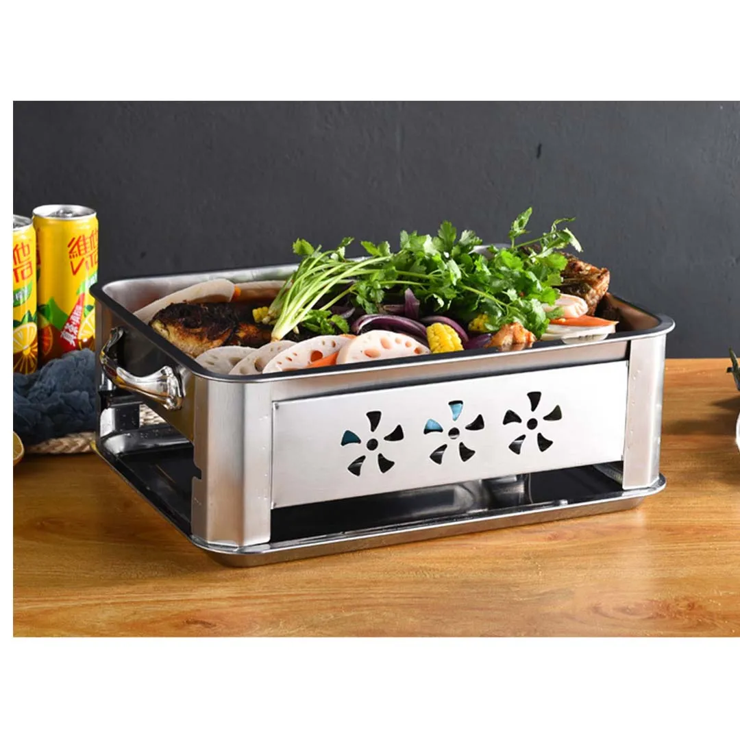 2X 45CM Portable Stainless Steel Outdoor Chafing Dish BBQ Fish Stove Grill Plate