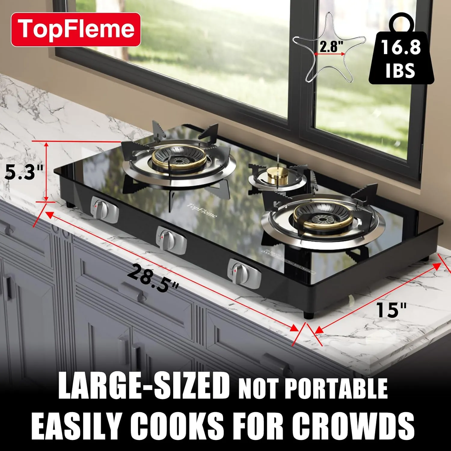3 Burner Propane Stove 32,300 BTU High-Efficiency Tempered Glass Auto-Ignition Gas Burner Stove Top with CSA Hose for Outdoor RV Camping Emergency Cooking