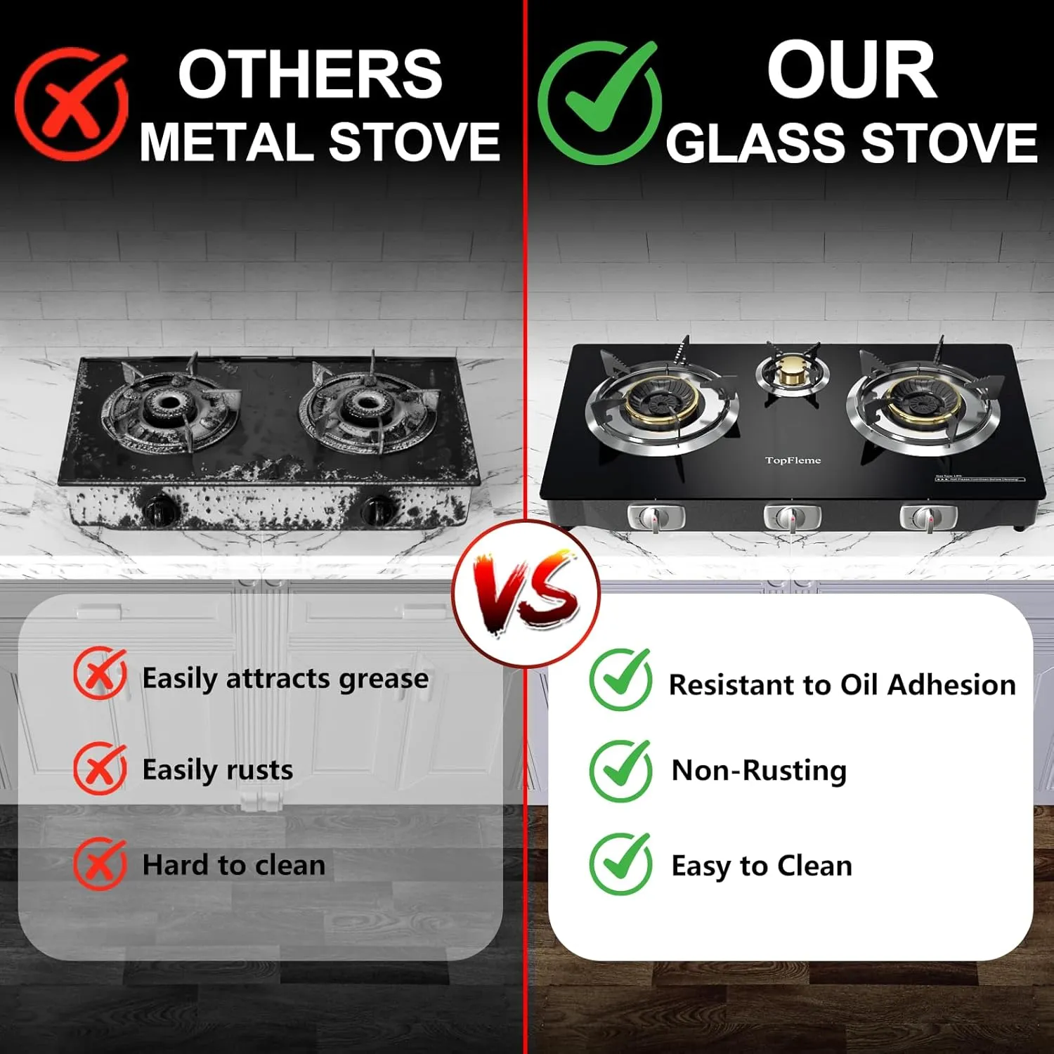 3 Burner Propane Stove 32,300 BTU High-Efficiency Tempered Glass Auto-Ignition Gas Burner Stove Top with CSA Hose for Outdoor RV Camping Emergency Cooking