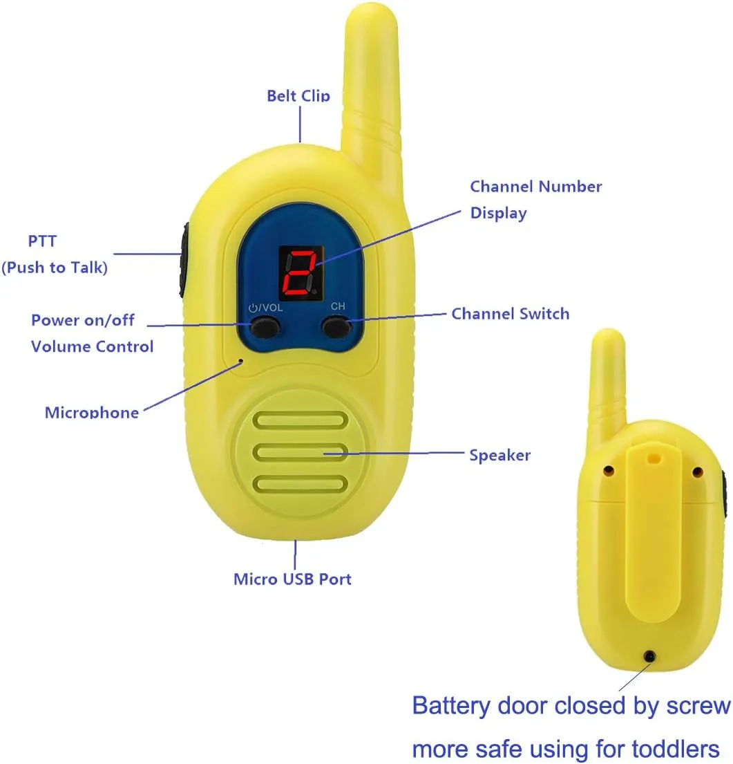 3 Pack Kid Walkie Talkies, 2 Miles Transmission Rechargeable Walkie Talkies for Kids with Lanyards for Outdoor Adventure, Best Gift for Boys and Girls(Not Include Rechargeable Batteries)