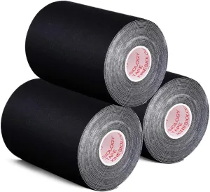 3 Pack Kinesiology Tape, Water Resistant Muscle Support Adhesive Sport Tape for Pain Relief, Latex Free Cotton Elastic Athletic Tape for Joints, Knee, Ankle, Shoulder, Wrist - Black 4in 5.5yd