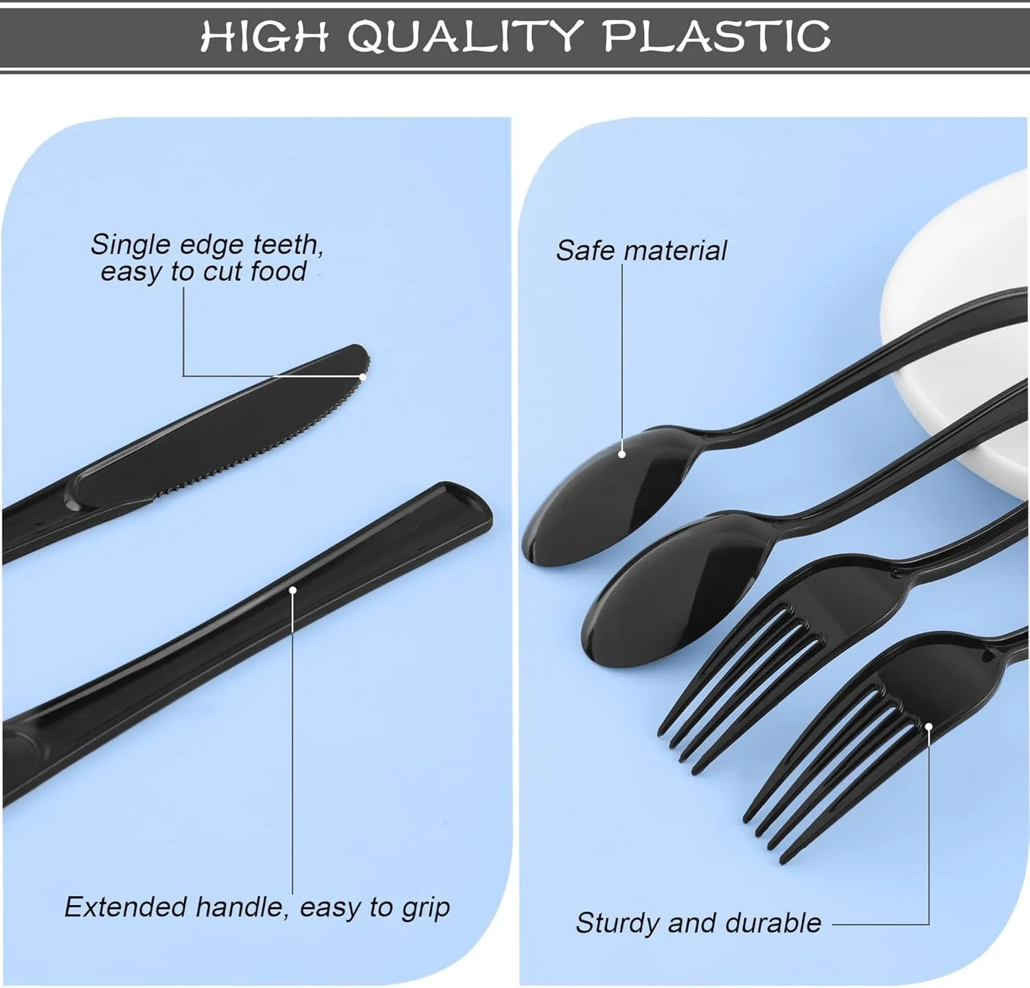 300 Pieces Graduation Plastic Silverware Heavy Duty Plastic Cutlery Set Heavyweight Disposable Flatware Includes Spoons Forks Knifes for Graduation Party Prom Night Wedding Dinner, Black