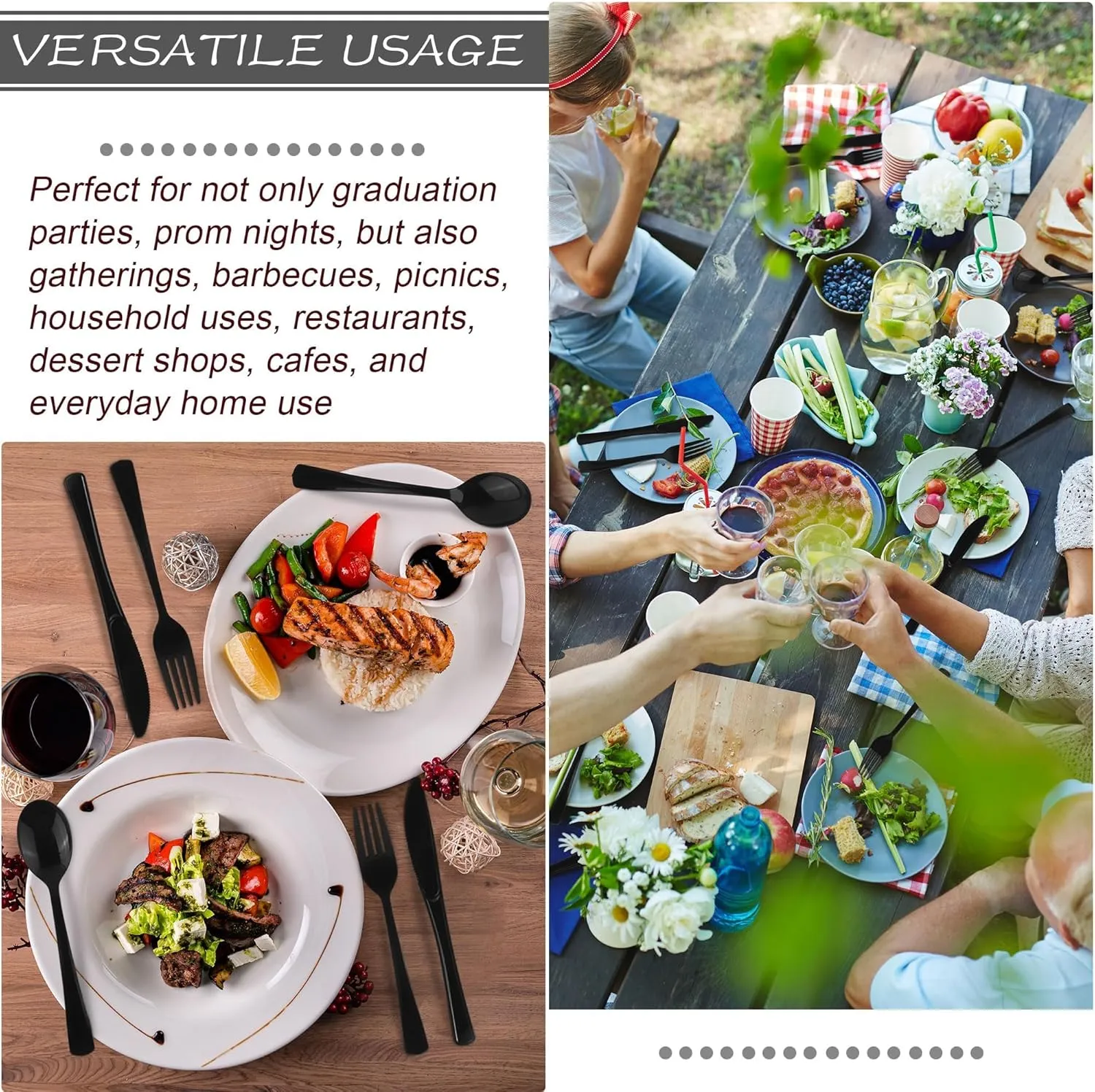 300 Pieces Graduation Plastic Silverware Heavy Duty Plastic Cutlery Set Heavyweight Disposable Flatware Includes Spoons Forks Knifes for Graduation Party Prom Night Wedding Dinner, Black