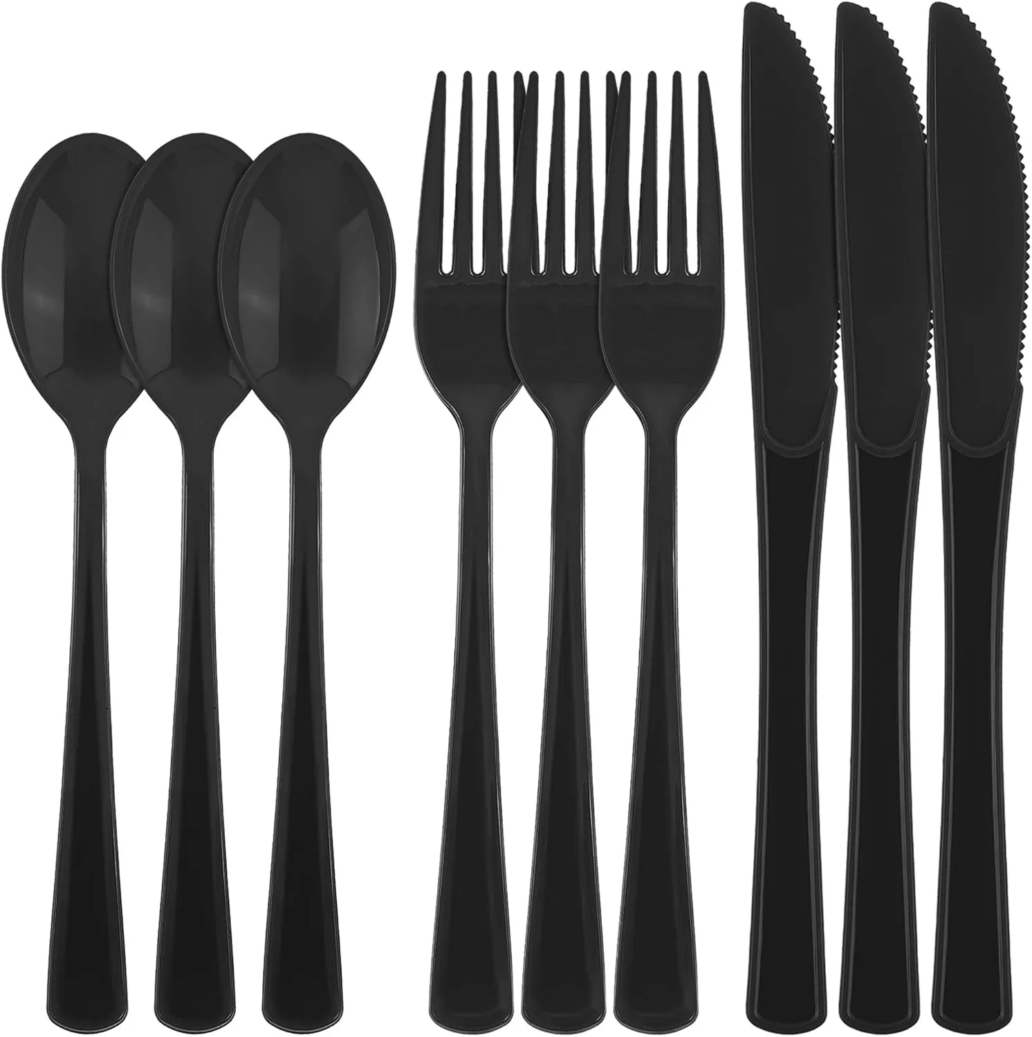 300 Pieces Graduation Plastic Silverware Heavy Duty Plastic Cutlery Set Heavyweight Disposable Flatware Includes Spoons Forks Knifes for Graduation Party Prom Night Wedding Dinner, Black