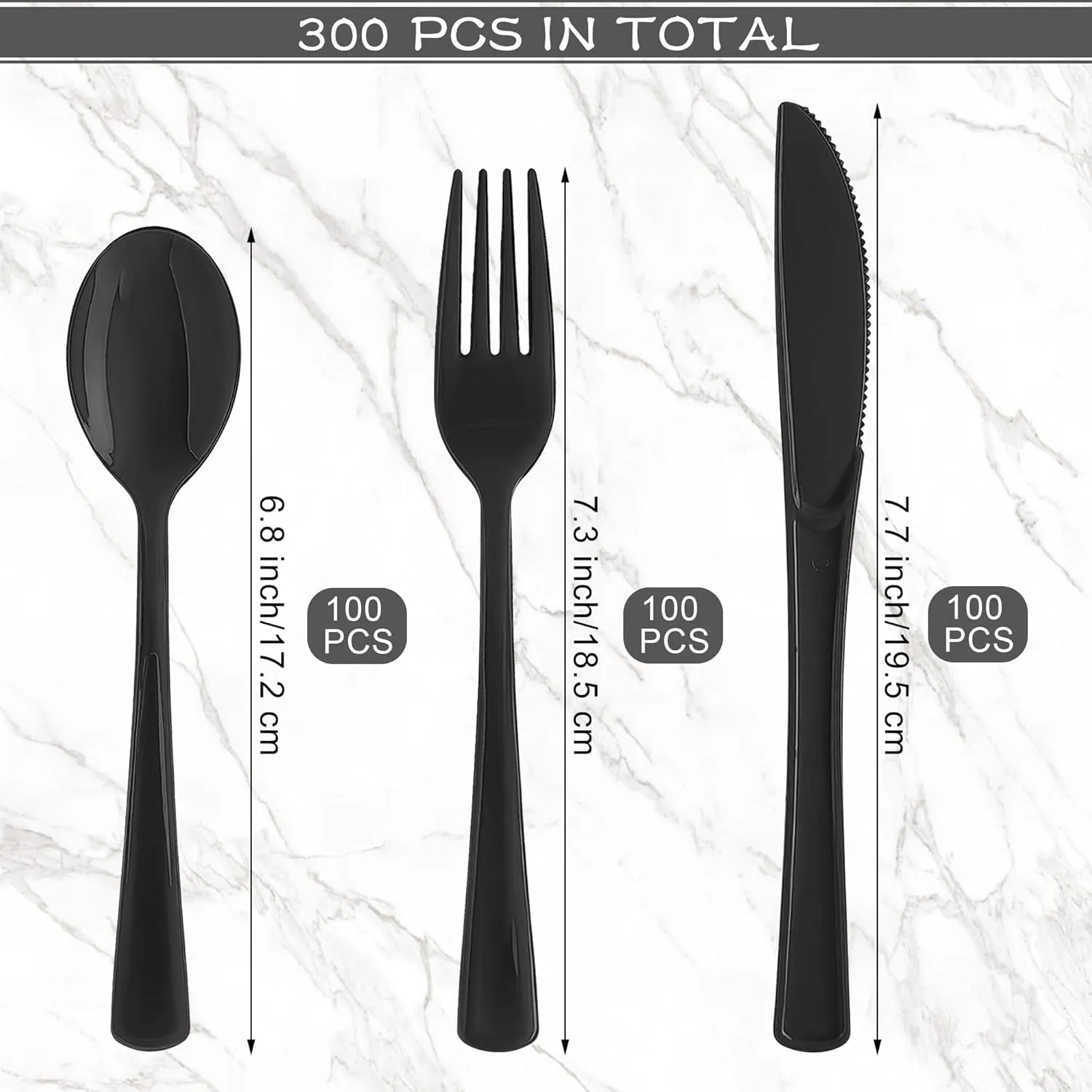 300 Pieces Graduation Plastic Silverware Heavy Duty Plastic Cutlery Set Heavyweight Disposable Flatware Includes Spoons Forks Knifes for Graduation Party Prom Night Wedding Dinner, Black