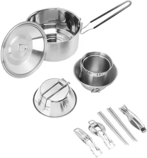 304 Stainl Steel Cam Cookware Set with Handles - Compact and Portable Pots Ideal for Outdoor Cooking and Picnic S