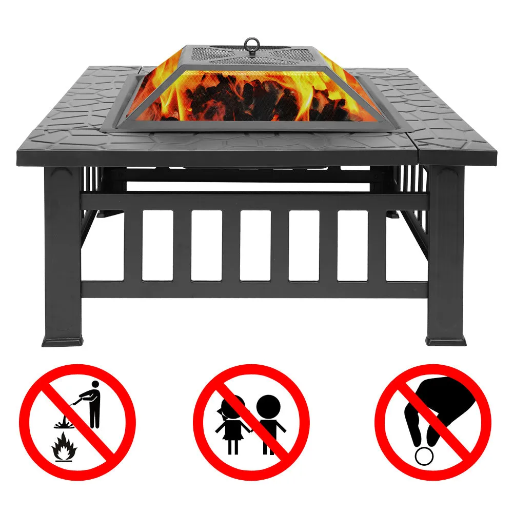 32 Inch Heavy Duty 3-in-1 Metal Square Outdoor Camping Firepit