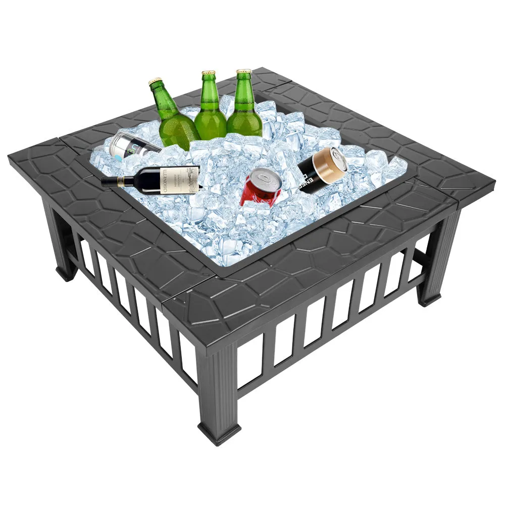 32 Inch Heavy Duty 3-in-1 Metal Square Outdoor Camping Firepit