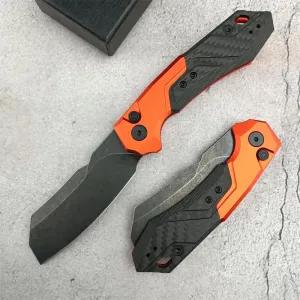 3.27"" D2 Cleaver Blade Push Button Lock Pocket Knife，Aluminium Alloy and Carbon Fiber Handle SpeedSafe Assisted Opening Folding Knives with Tip-up Pocket Clip，EDC for Camping，Hunting, orange