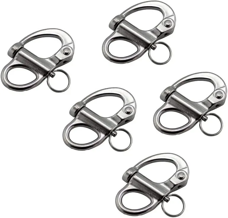 35mm(1-3/8 inch)/52mm(2.04 inch) Fixed Snap Shackles 316 Stainless Steel Bail Snap Shackles with Quick Release Pin for Bracelet and Boat of 5 Pcs