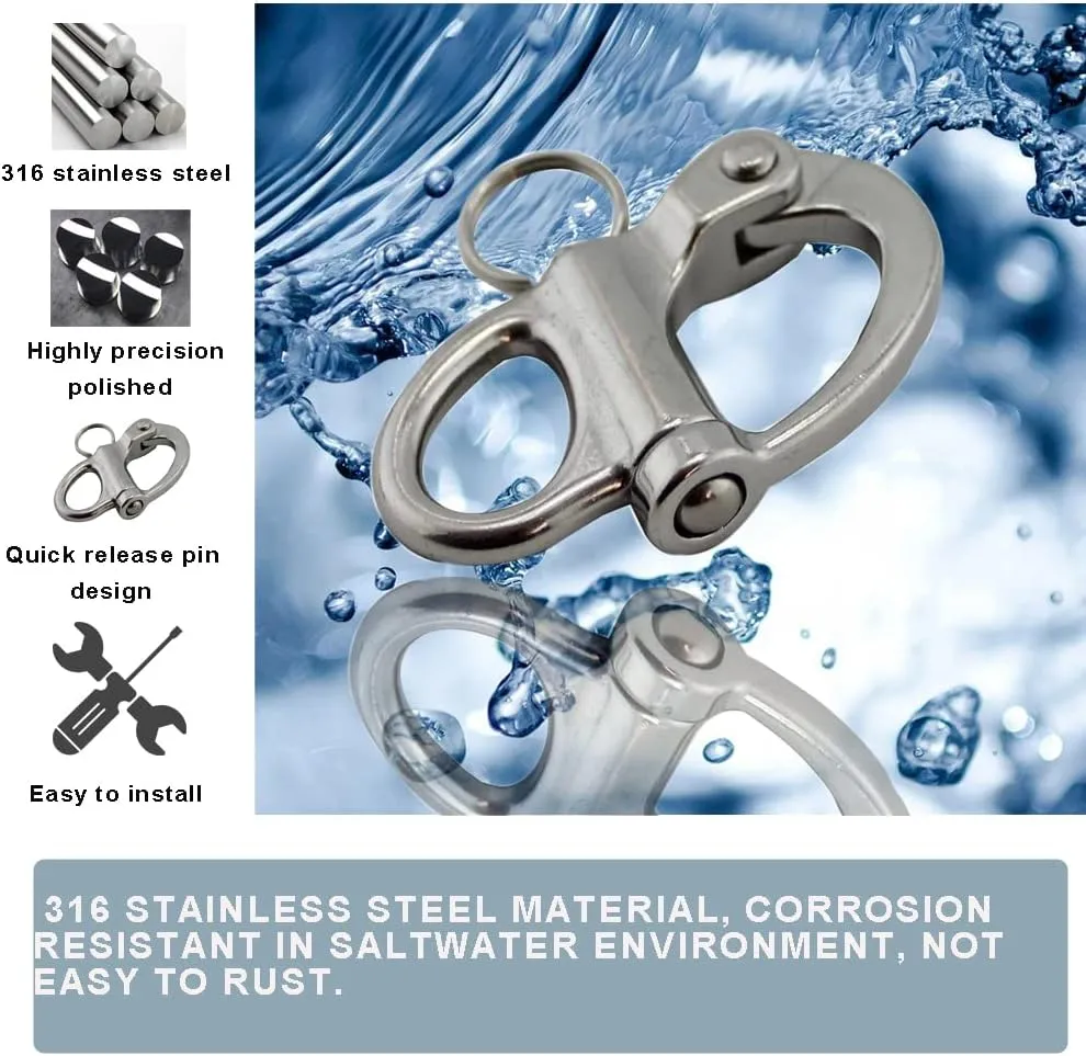 35mm(1-3/8 inch)/52mm(2.04 inch) Fixed Snap Shackles 316 Stainless Steel Bail Snap Shackles with Quick Release Pin for Bracelet and Boat of 5 Pcs
