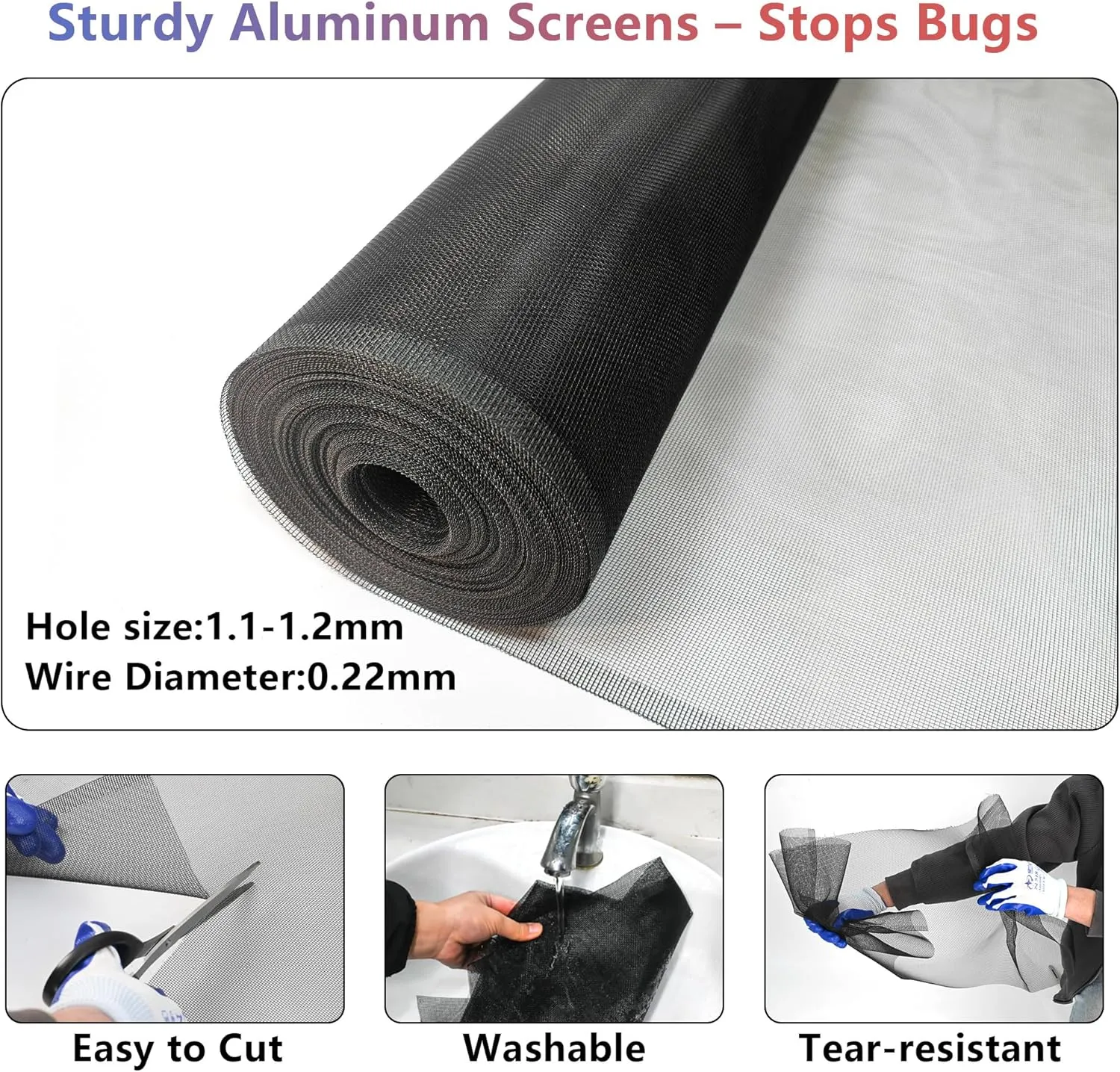 36In x 100Ft Aluminum Window Screen Mesh, High-Strength Replacement Window Screens for Decks, Porches, Pools Screen, Insect Screen Door Mesh, Corrosion-Resistant, Easy to Clean, Black