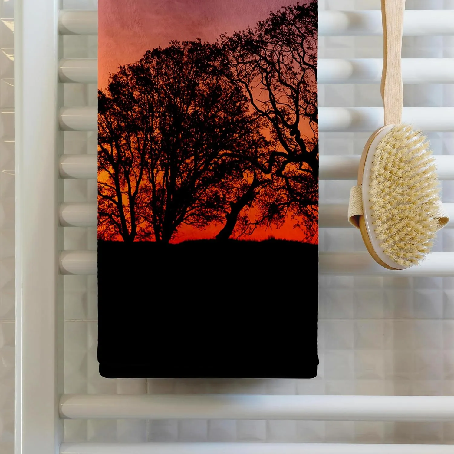 3dRose 22x30 Bath Hand Pool Towel - California, Coast Range Mountains, Sunrise Silhouettes Oak Trees. Sunrises