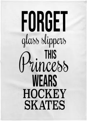 3dRose 22x30 Bath Hand Pool Towel - Forget Glass Slippers This Princess Wears Hockey Skates Black on White Stamp City - Typography