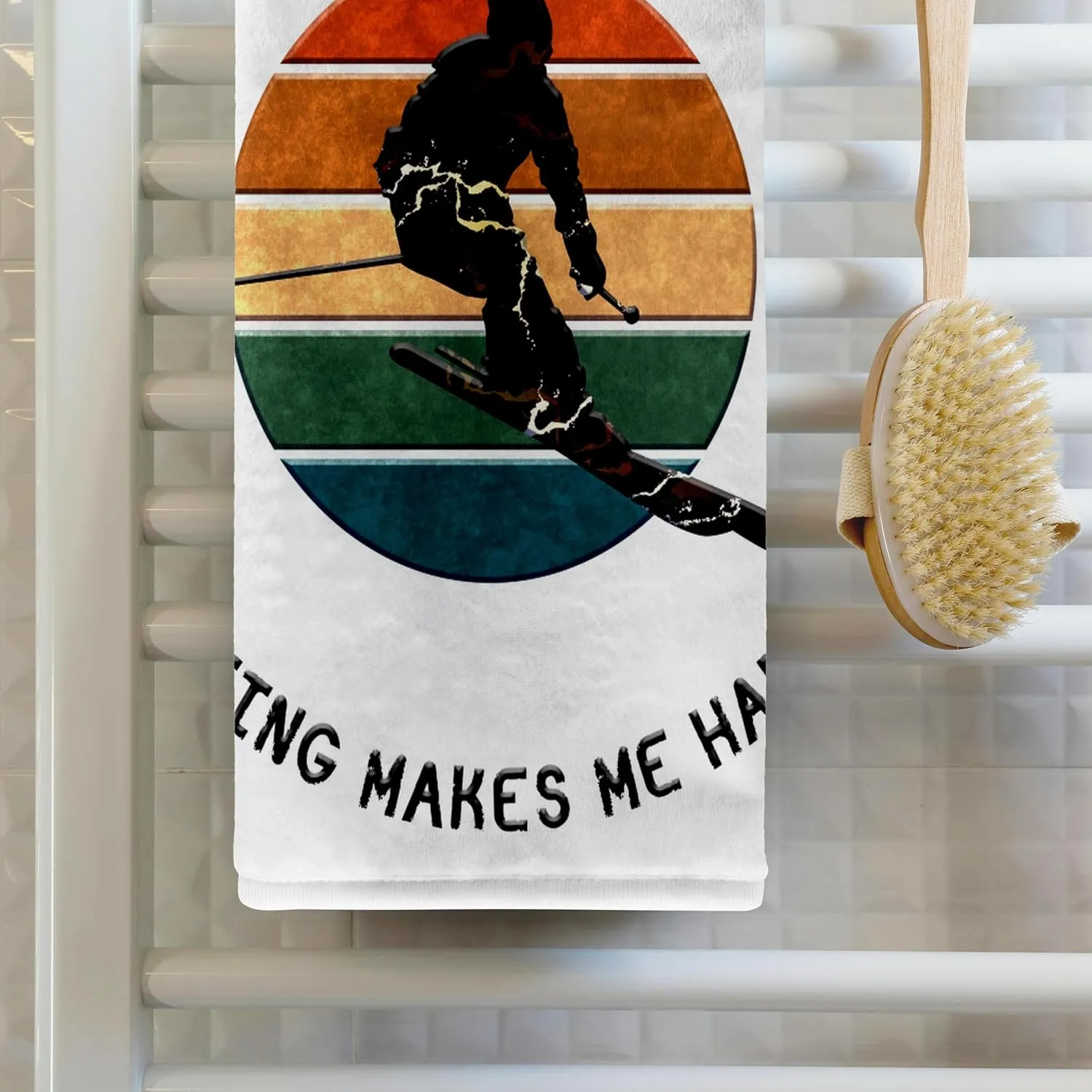 3dRose 22x30 Bath Hand Pool Towel - Lutsen, Minnesota. Man Skier on White. Alpine Skiing, America, Gift Alexis Design - American Skiing Places