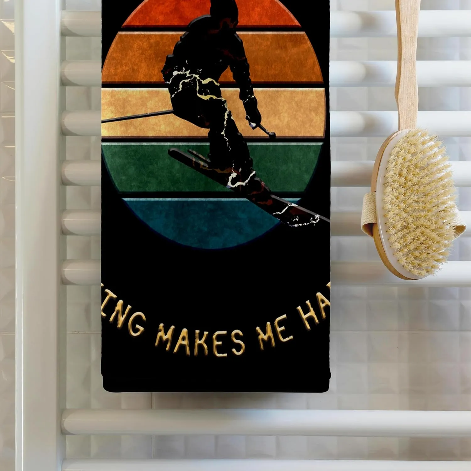 3dRose 22x30 Bath Hand Pool Towel - Lutsen, Minnesota. Man Skier. Yellow, Black. Alpine Skiing Chic Gift Alexis Design - American Skiing Places