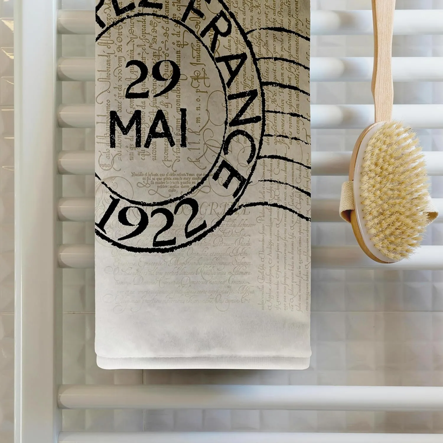 3dRose 22x30 Bath Hand Pool Towel - St. Tropez Vintage French Art Postage Stamp PS Vintage