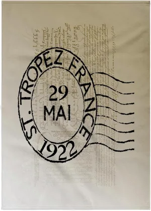 3dRose 22x30 Bath Hand Pool Towel - St. Tropez Vintage French Art Postage Stamp PS Vintage