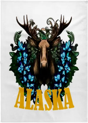 3dRose, Alaska Moose and Alpine Myosotis Flowers, 22x30 Bath Hand Pool Towel