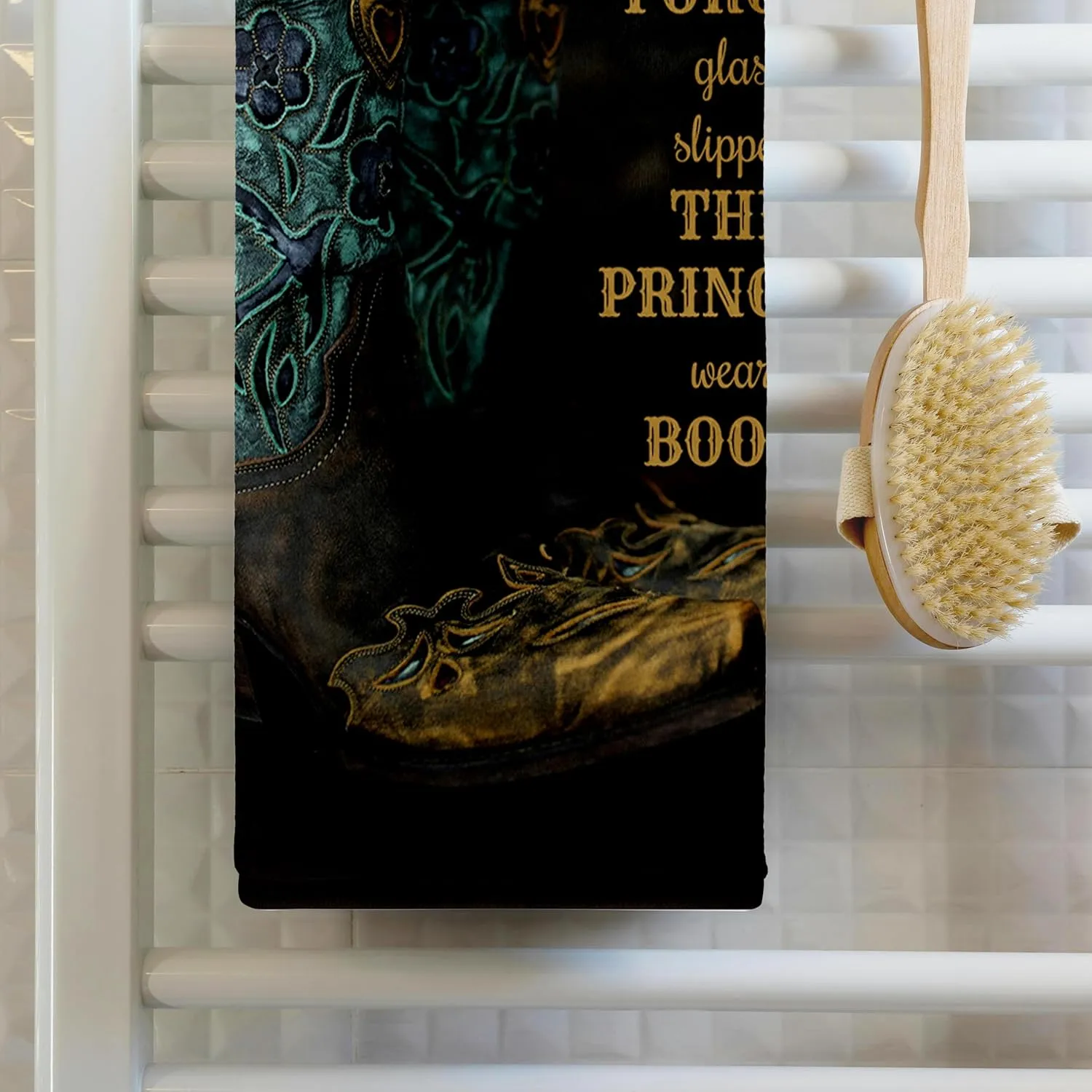 3dRose Cowgirl Boots with Forget Glass Slippers This Princess Wears Boots. - Towels (twl-306488-2)