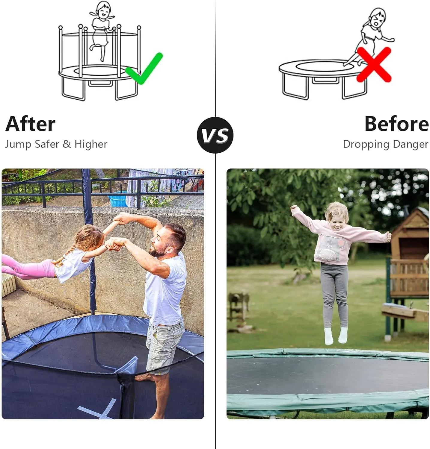 Ø4 4.6 6 8 10 12 13 14 16FT Replacement Trampoline Net, Enclosure Surround Netting, UV & Tear Resistant, Fits for Most Outdoor Circular Garden Trampoline, Net Only