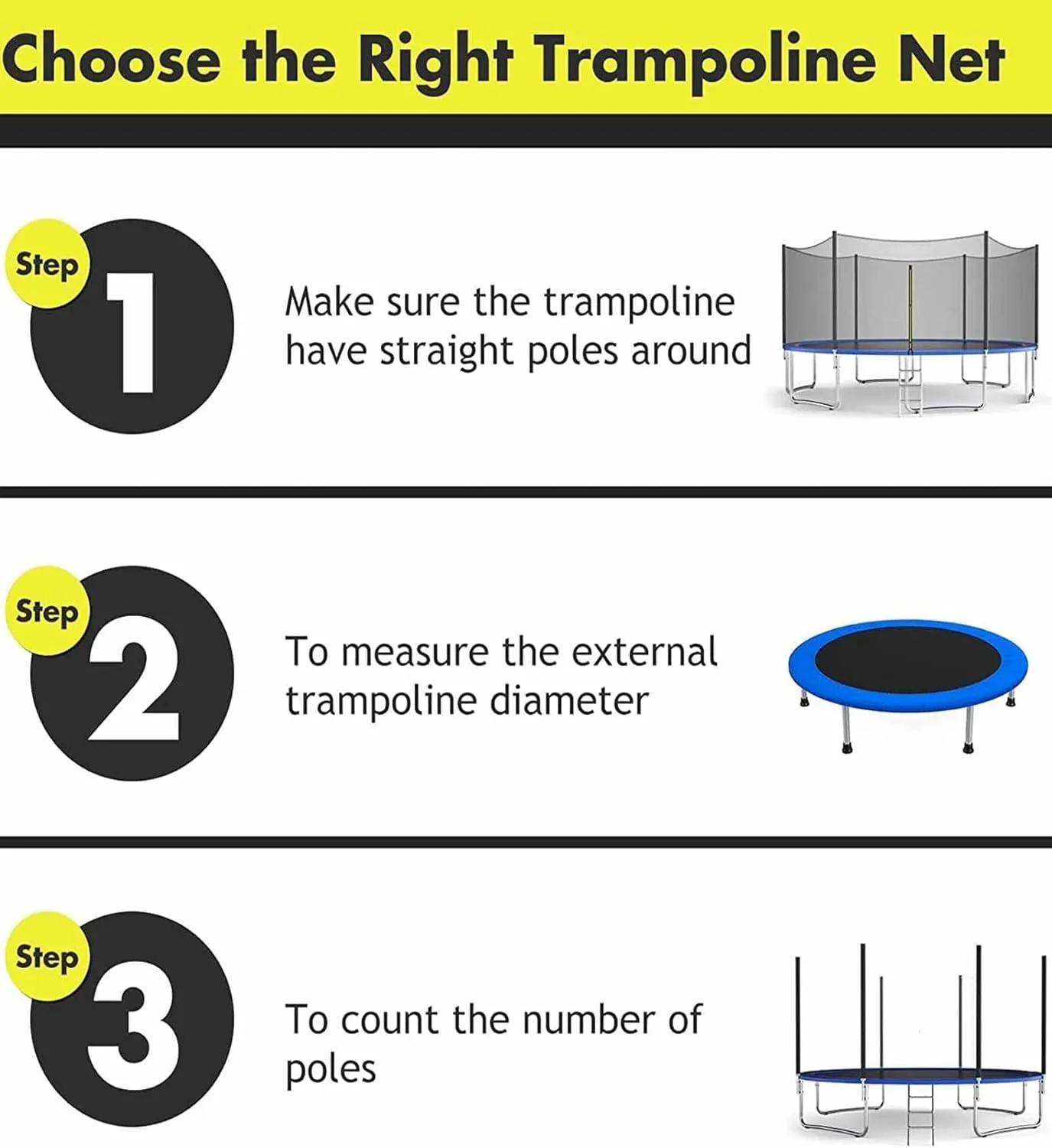Ø4 4.6 6 8 10 12 13 14 16FT Replacement Trampoline Net, Enclosure Surround Netting, UV & Tear Resistant, Fits for Most Outdoor Circular Garden Trampoline, Net Only
