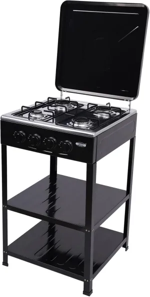 4 Burns Outdoor Gas Stove, Portable Design Outdoor Camping Stove Stand with Knobs and Dual Storage Cabinets Could Be Adjusted Independently Removable Stand for Stir-Frying, Cooking Noodles