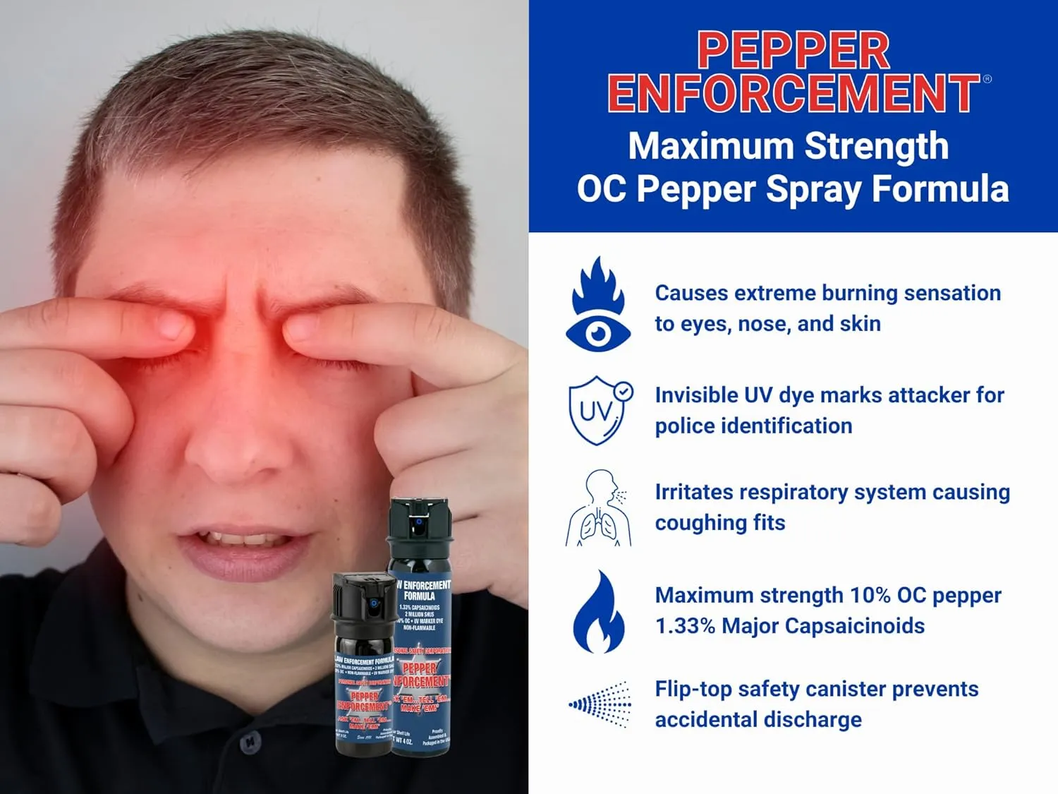 4 oz. Splatter Stream Pepper Spray for Self Defense - Maximum Police Strength 10% OC Formula, Emergency Personal Protection, Flip Top Safety for Quick and Accurate Aim