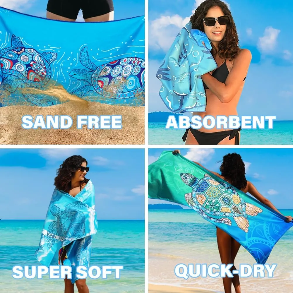 4 Pack Microfiber Lightweight Beach Towel Sand Free Quick Dry Absorbent Thin Compact Towels for Swimming Pool Camping Beach Accessories Large Easy Pack Travel Things for Vacation Essentials Gift